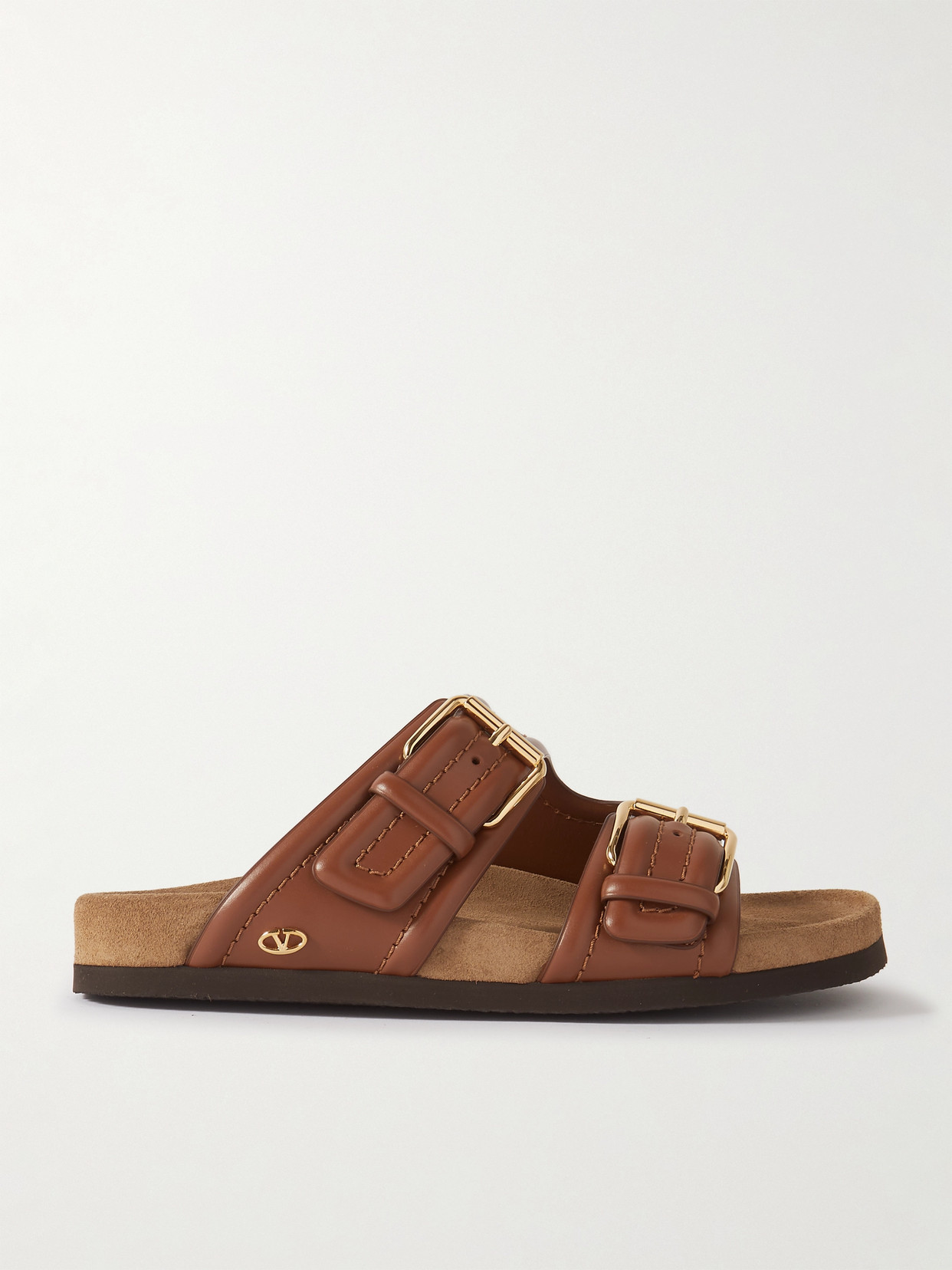 Valentino Fussfriend Embellished Leather Slides In Brown