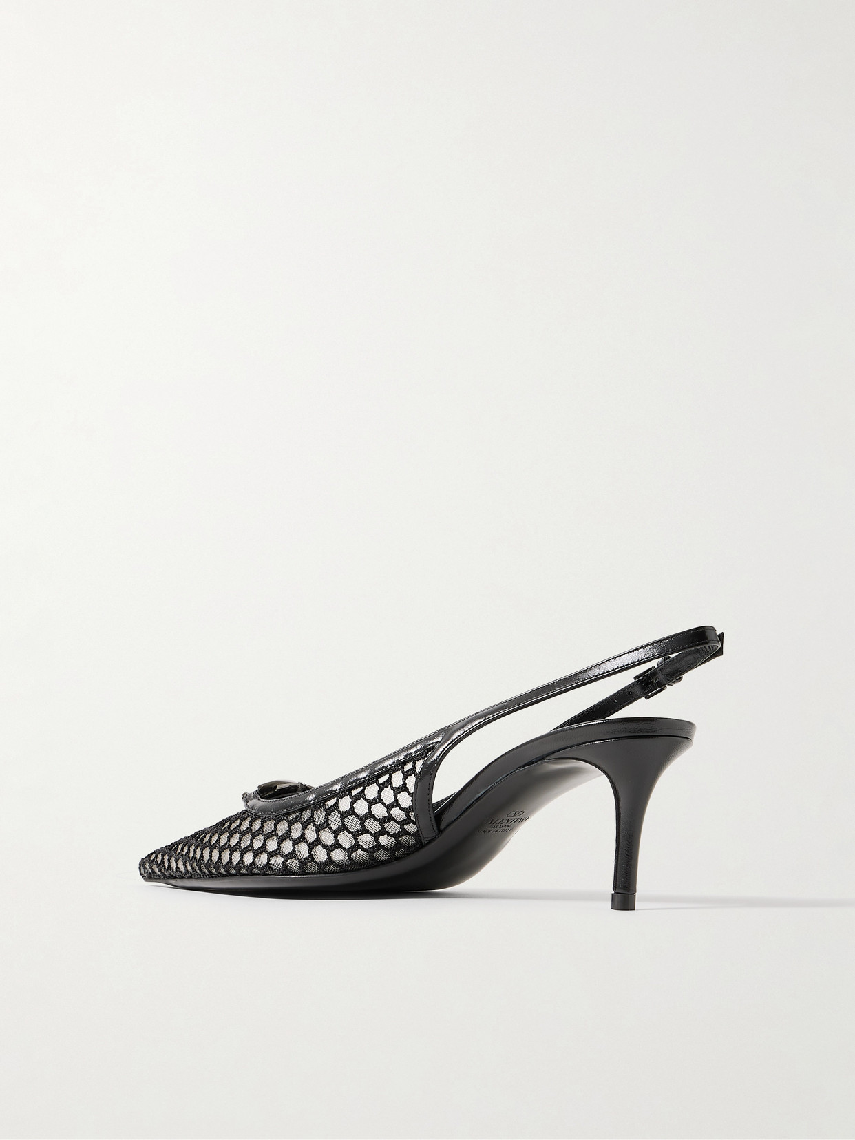 Valentino Vlogo Moon 60 Embellished Leather-trimmed Fishnet And Mesh Slingback Pumps In Black