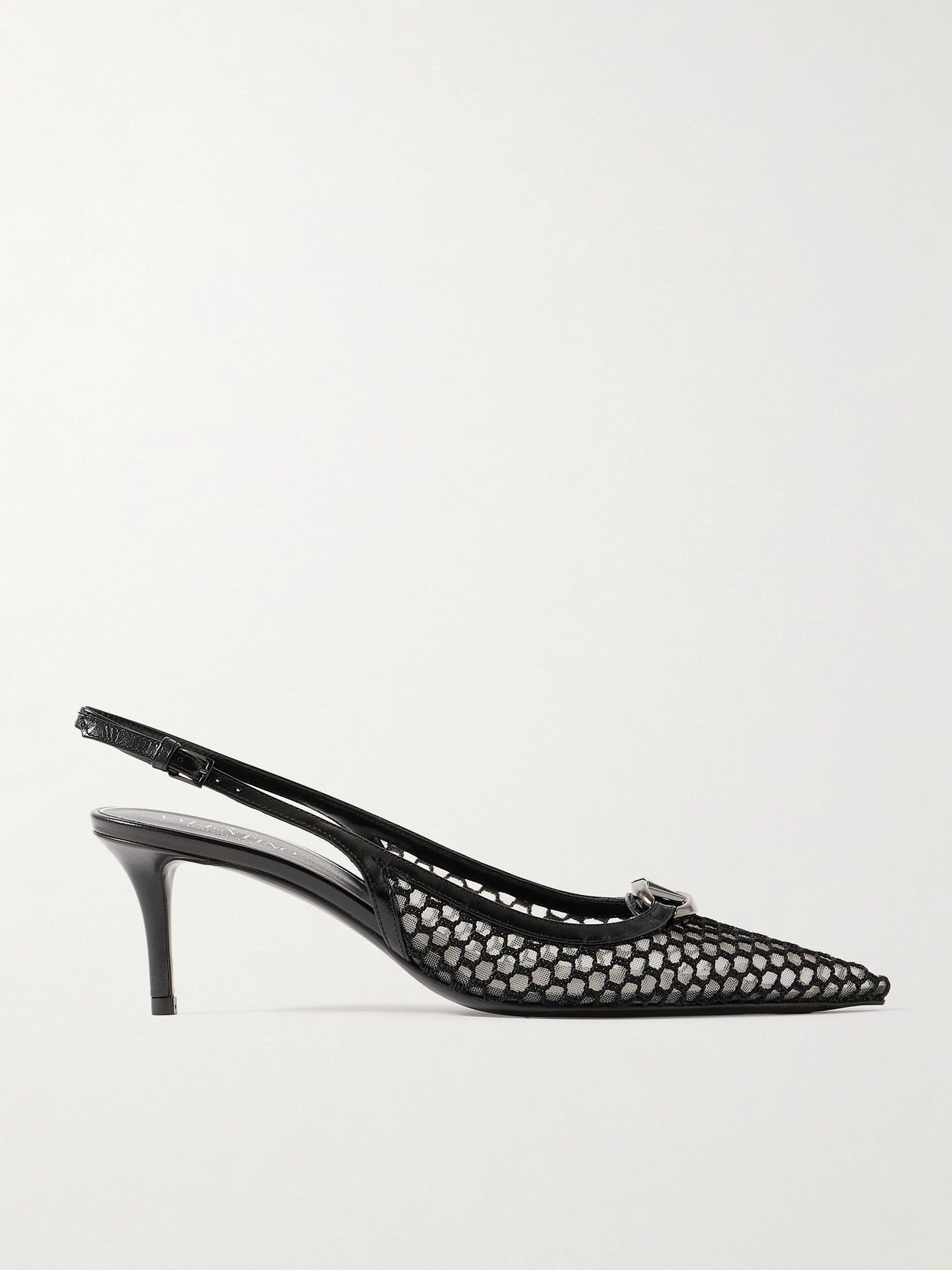 Valentino Garavani Vlogo Moon 60 Embellished Leather-trimmed Fishnet And Mesh Slingback Pumps In Black