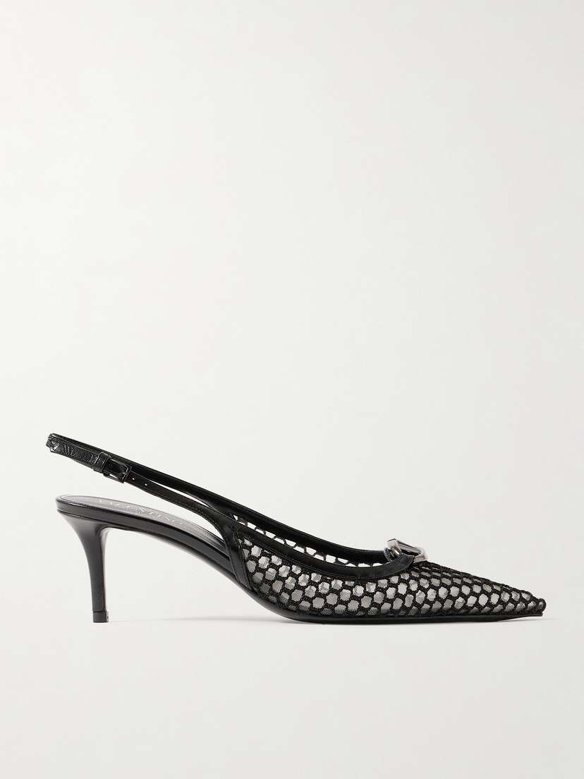 Valentino Garavani Vlogo Moon 60 Embellished Leather-trimmed Fishnet And Mesh Slingback Pumps