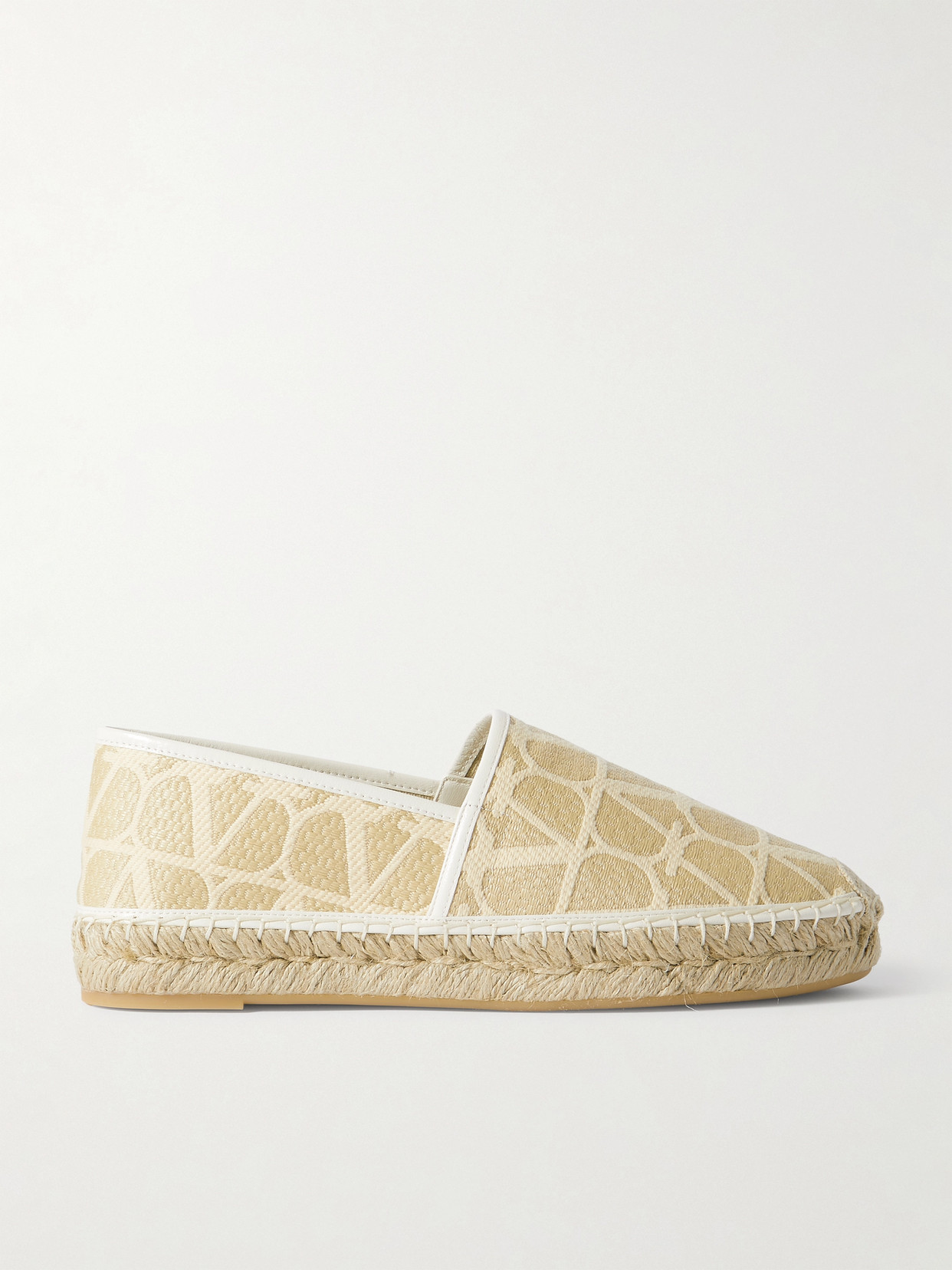 Valentino Garavani Leather-trimmed Jacquard-woven Raffia Espadrilles In Neutrals