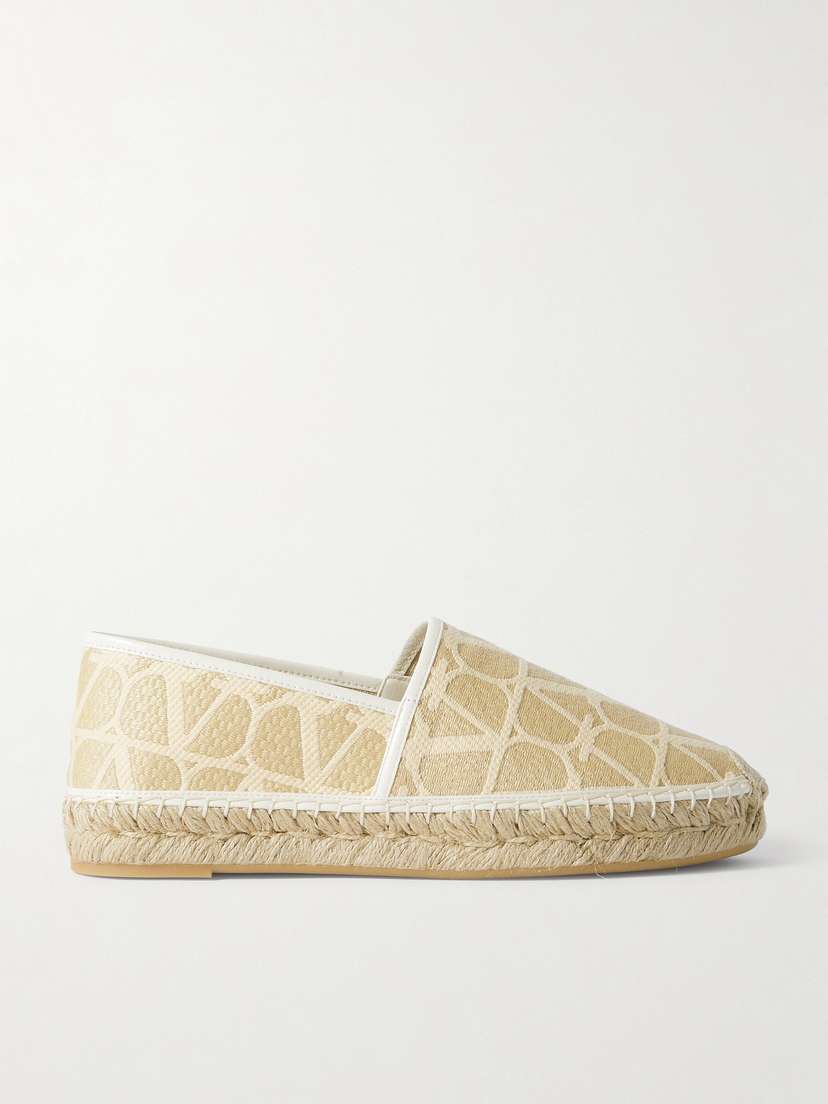 Valentino Garavani Leather-trimmed Jacquard-woven Raffia Espadrilles