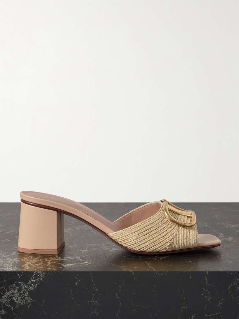 Valentino Garavani Vlogo 60 Embellished Woven Raffia Mules