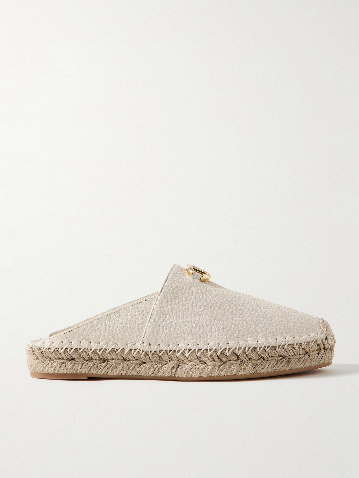 Valentino Vlogo 25 Embellished Textured-leather Espadrille Mules In Ivory