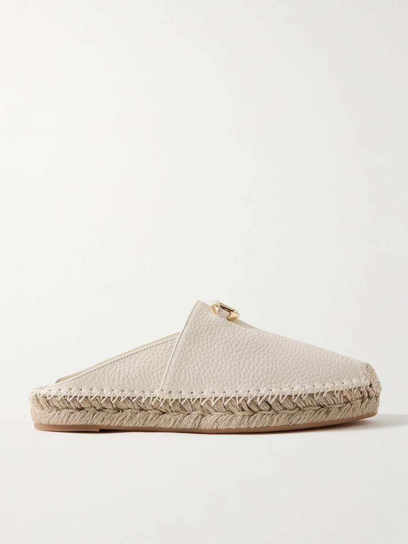 Valentino Garavani Vlogo 25 Embellished Textured-leather Espadrille Mules