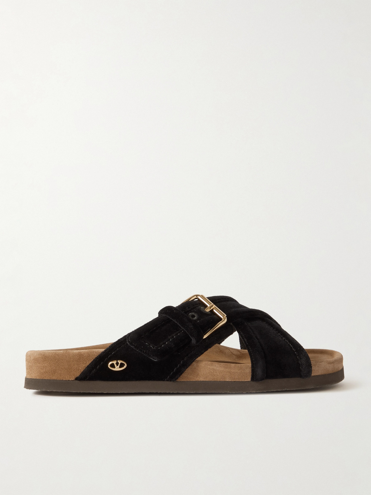 Valentino Garavani - Buckled Velvet Slides - Black