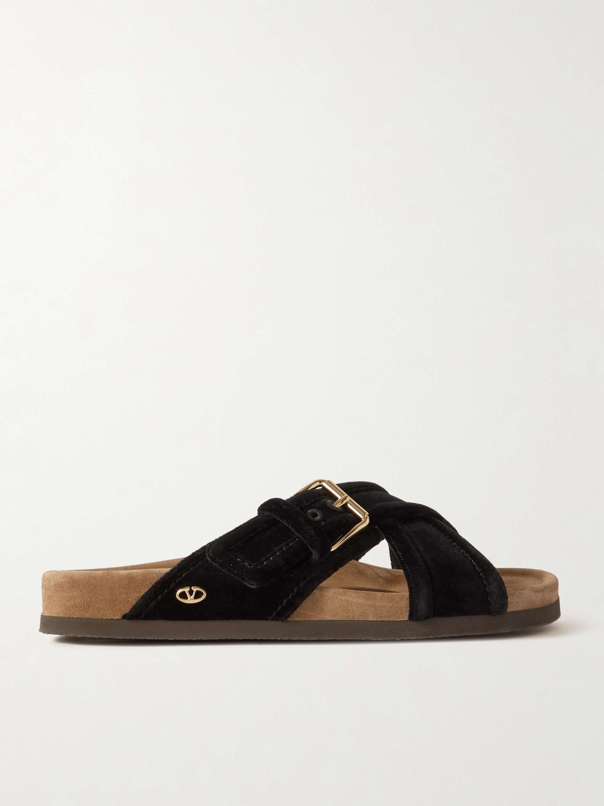 Buckled velvet slides