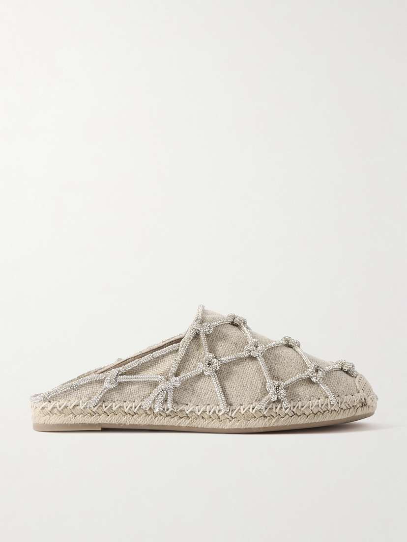 Valentino Garavani Crystal-embellished Linen Espadrille Mules