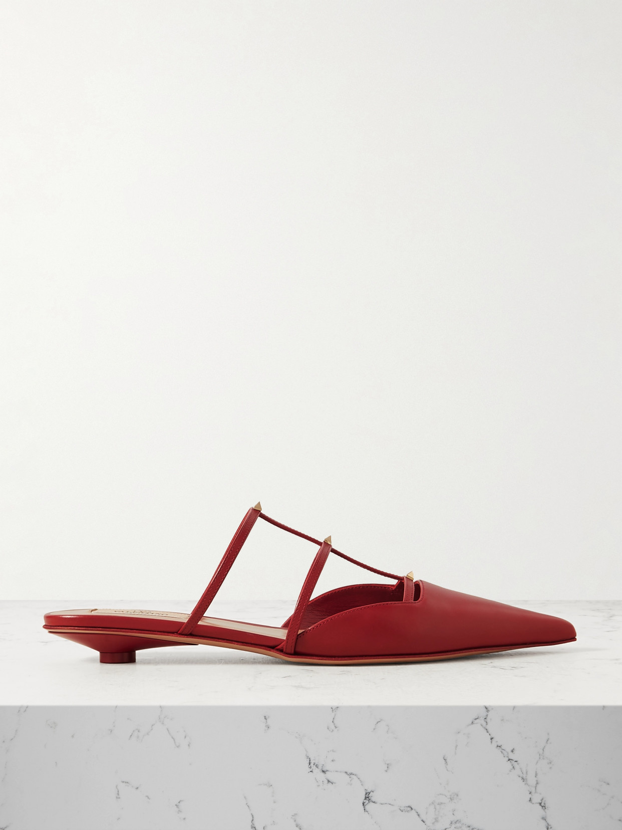 Valentino Garavani Rockstud 20 Embellished Leather Mules In Red