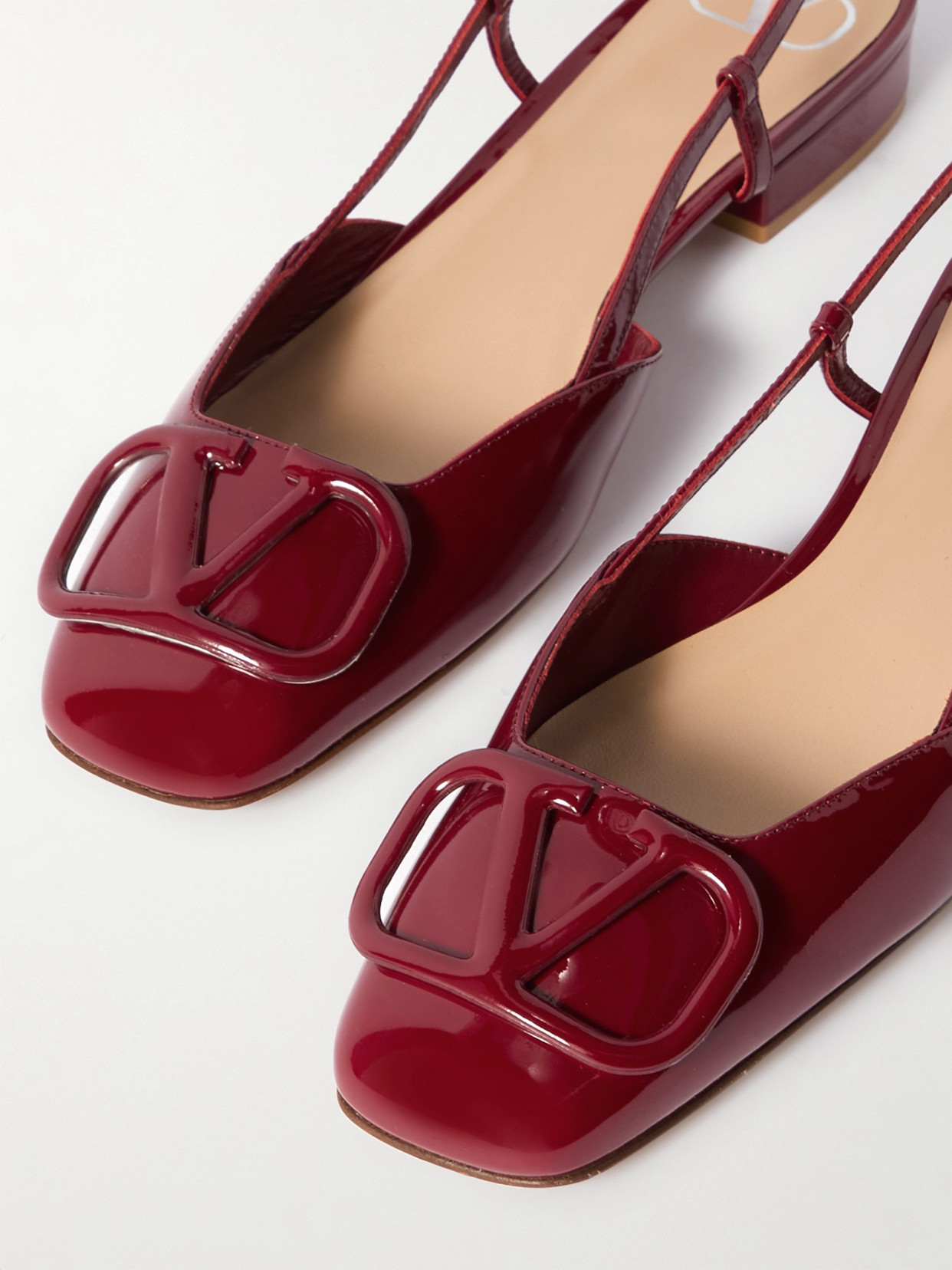 Valentino Ballerina 20 Appliquéd Patent-leather Slingback Flats In Red