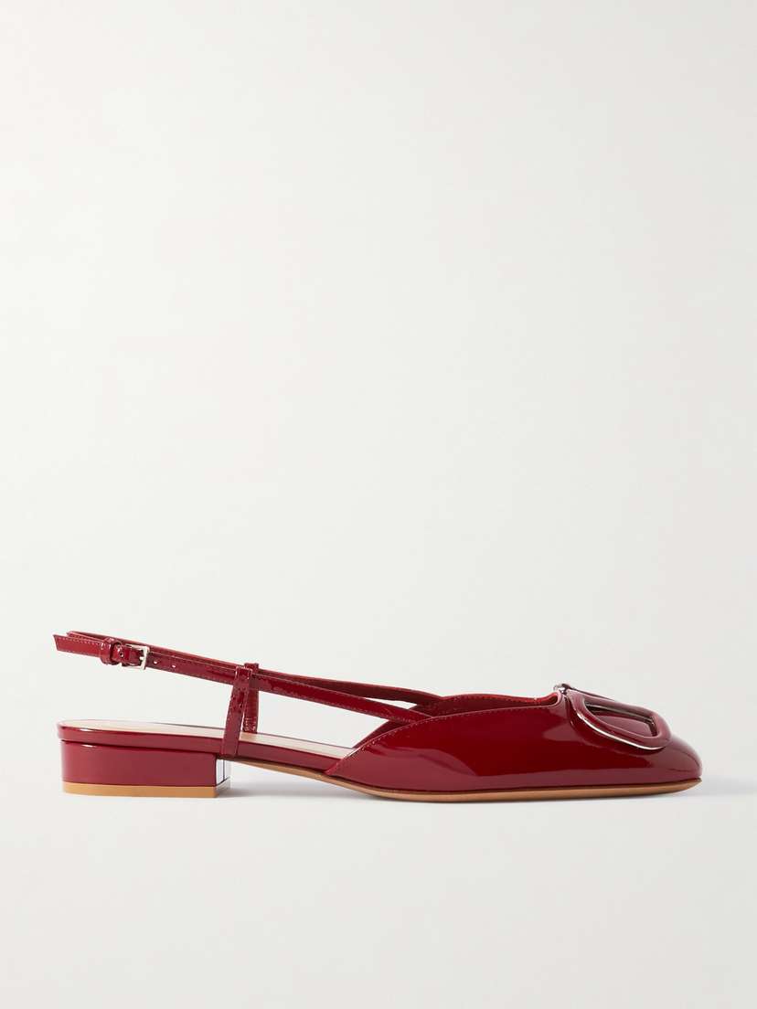 Valentino Garavani Ballerina 20 Appliquéd Patent-leather Slingback Flats