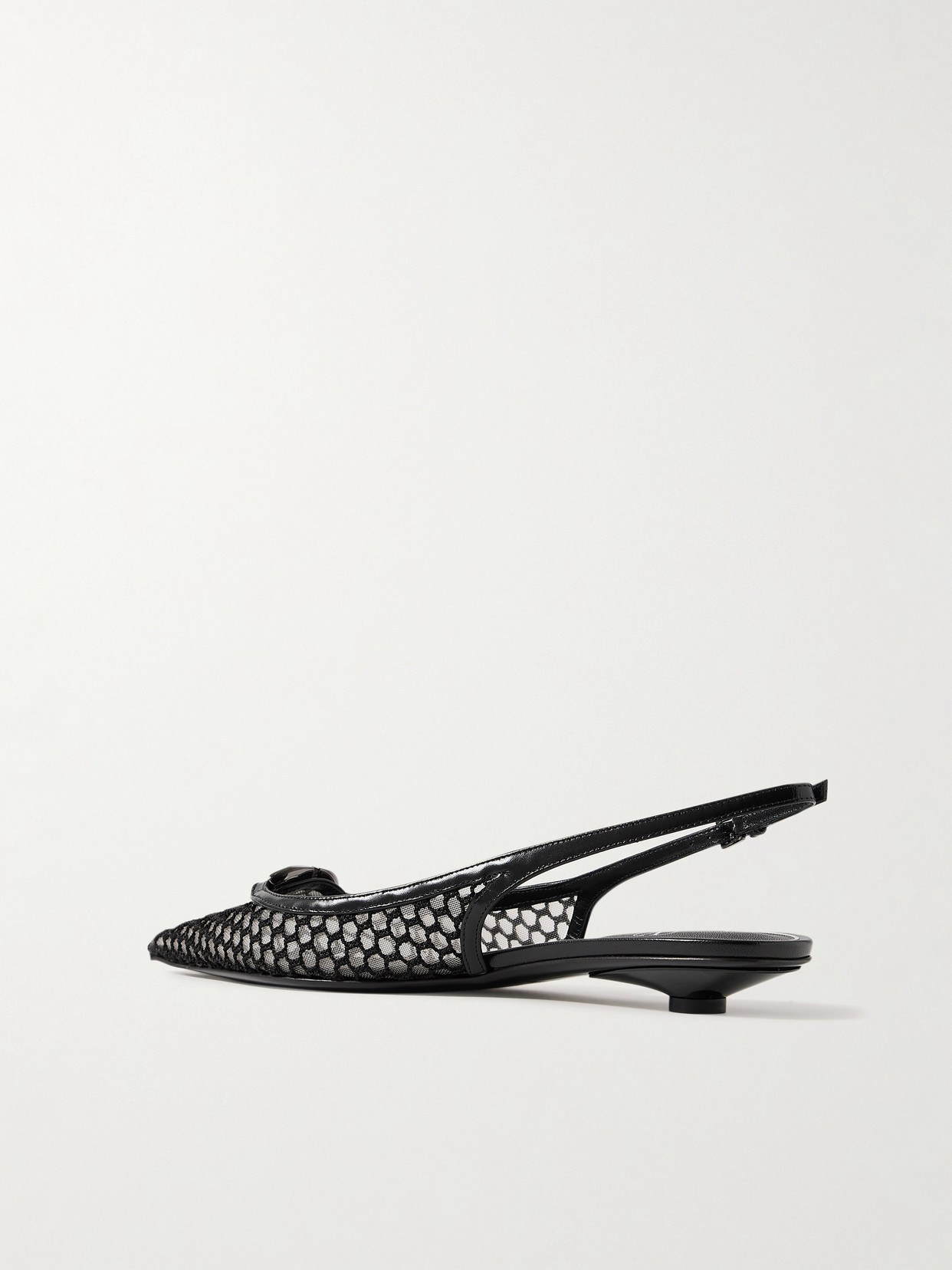 Valentino Garavani Mesh Vlogo Embellished Kitten Heel Pumps In Black