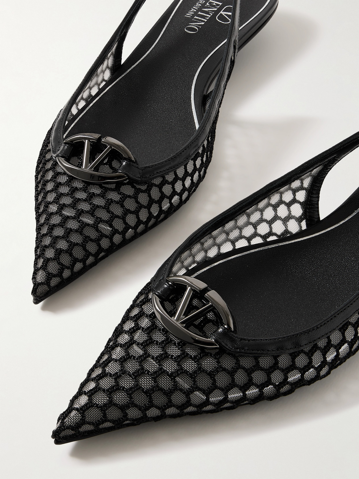 Valentino Garavani Mesh Vlogo Embellished Kitten Heel Pumps In Black