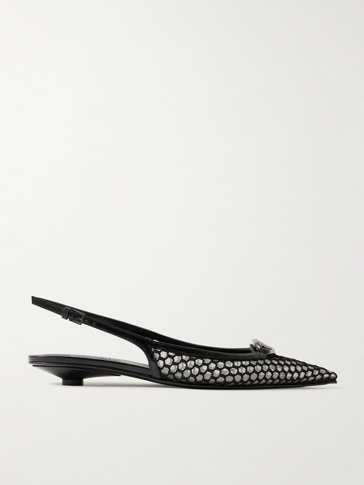 Shop Valentino Vlogo Moon 20 Embellished Leather-trimmed Fishnet And Mesh Slingback Pumps In Black