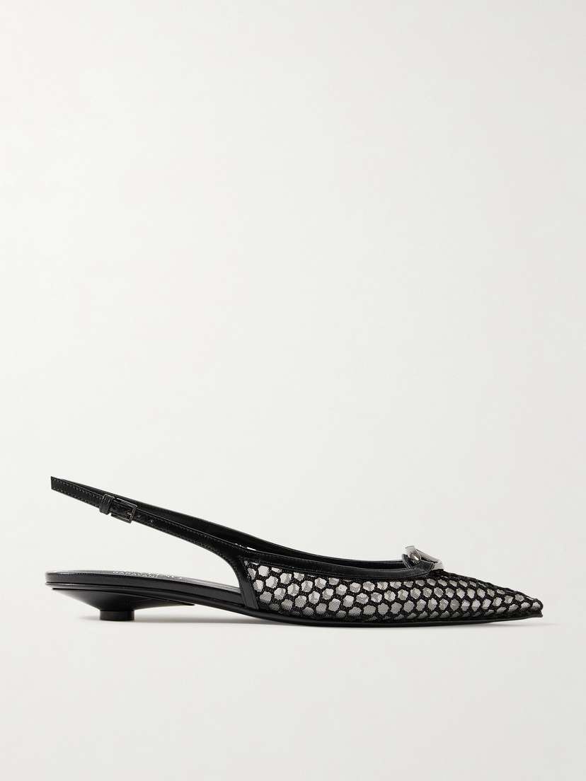 Valentino Garavani Vlogo Moon 20 Embellished Leather-trimmed Fishnet And Mesh Slingback Pumps