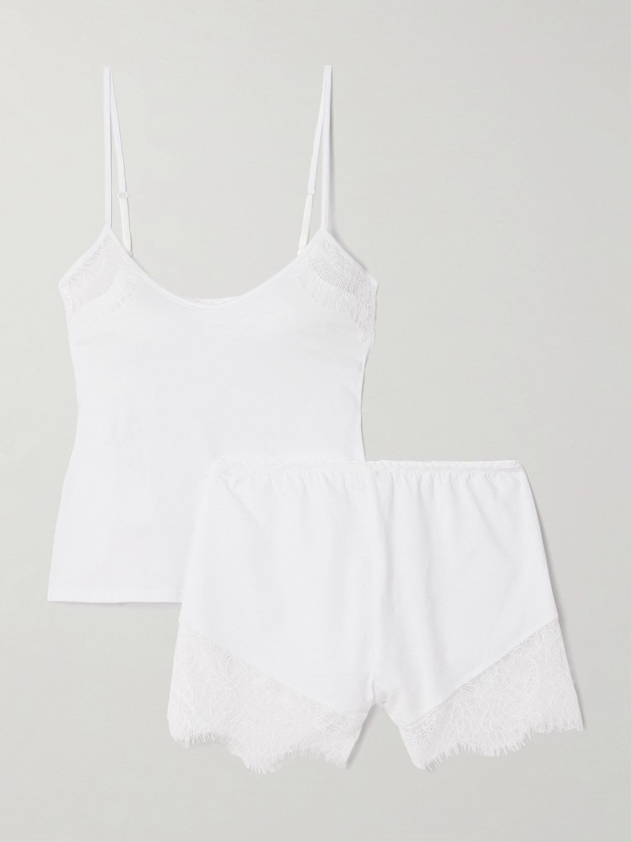 Shop Skin Mae And Mckenzie Lace-trimmed Organic Pima Cotton-jersey Pajama Set In White