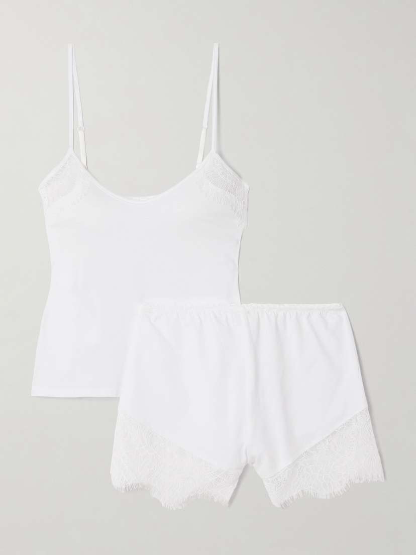Skin Mae And Mckenzie Lace-trimmed Organic Pima Cotton-jersey Pajama Set