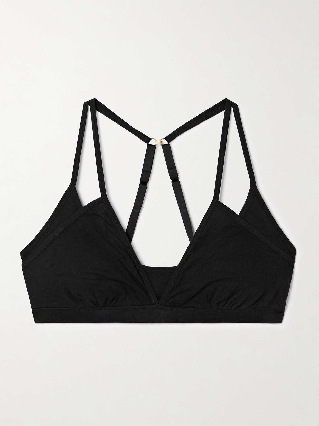 Skin Elle Layered Organic Pima Cotton-jersey Soft-cup Triangle Bra In Black