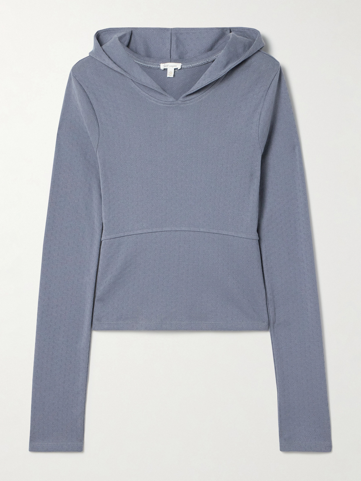 Skin Peyton Pointelle-knit Organic Cotton-jersey Hoodie In Blue