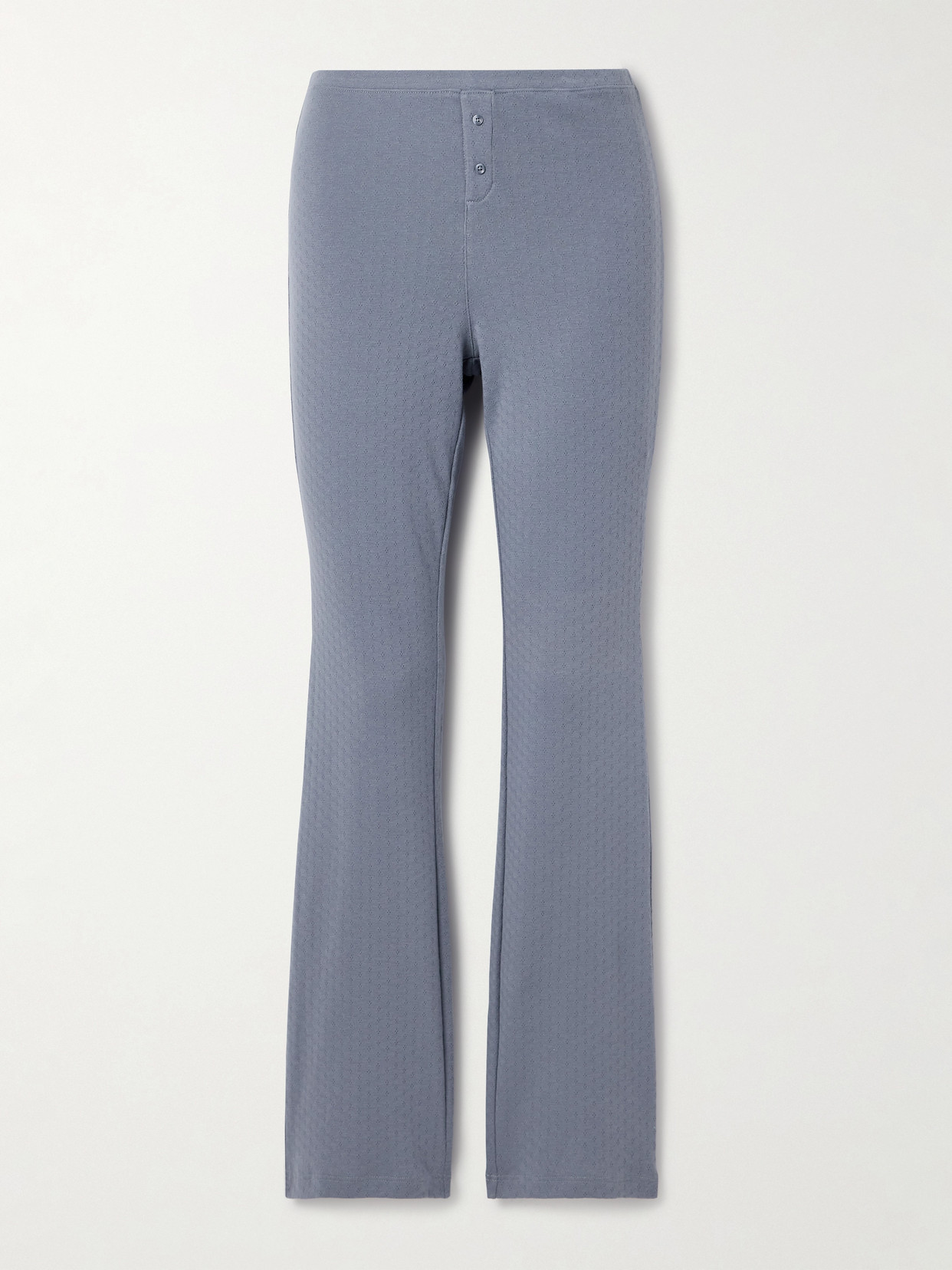 Skin Paloma Pointelle-knit Organic Cotton-jersey Flared Trousers In Blue