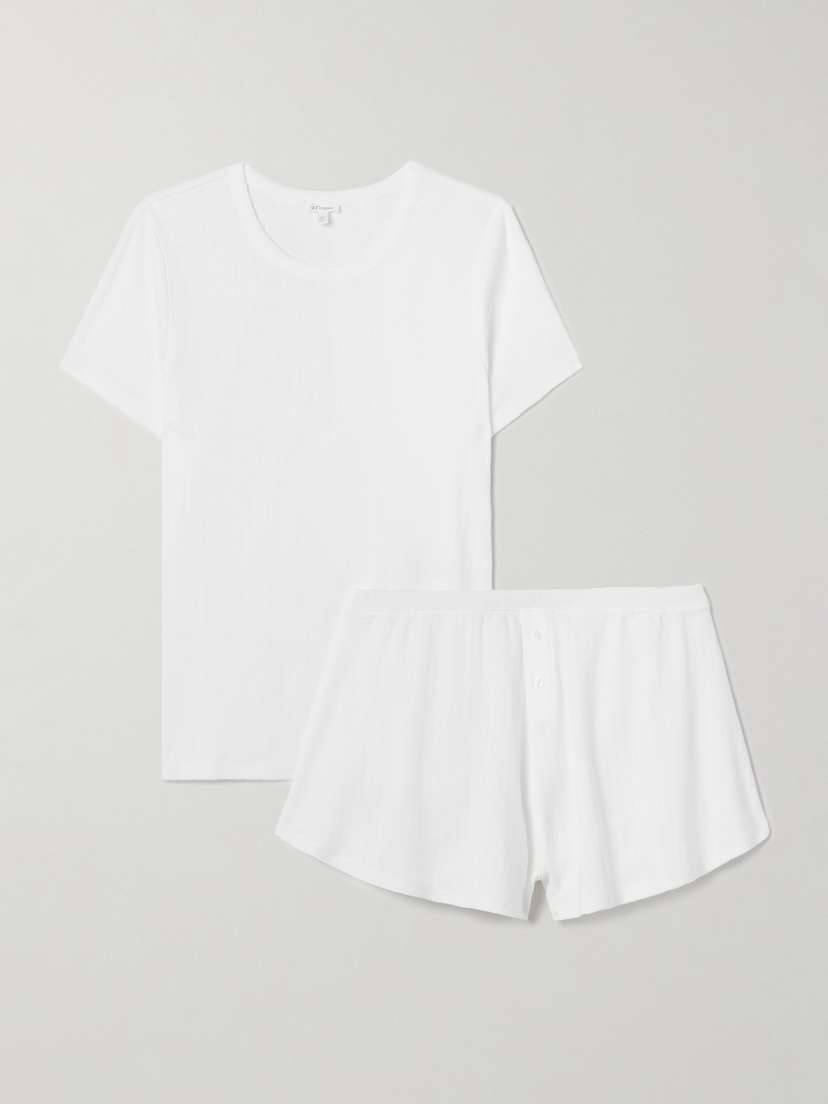 Skin Pamalee And Paige Pointelle-knit Organic Cotton-jersey Pajama Set