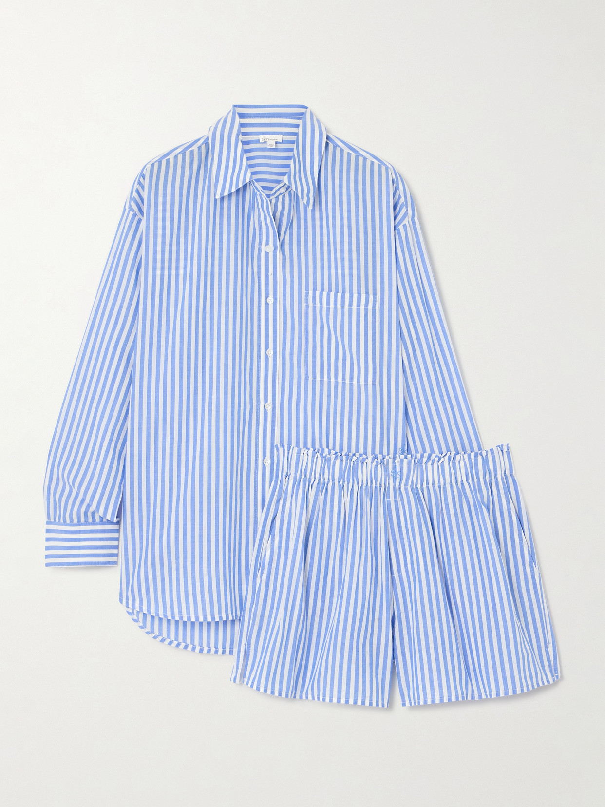 Skin - Serena Striped Organic Cotton Pajama Set - Blue