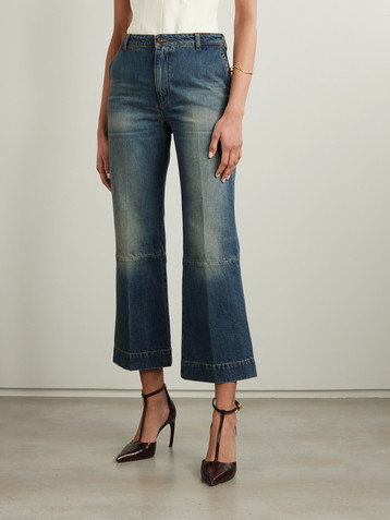 Victoria Beckham Cropped paneled high-rise flared jeans