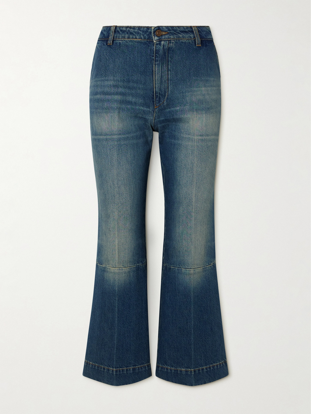 Victoria Beckham Cropped Paneled High-rise Flared Jeans In Blue