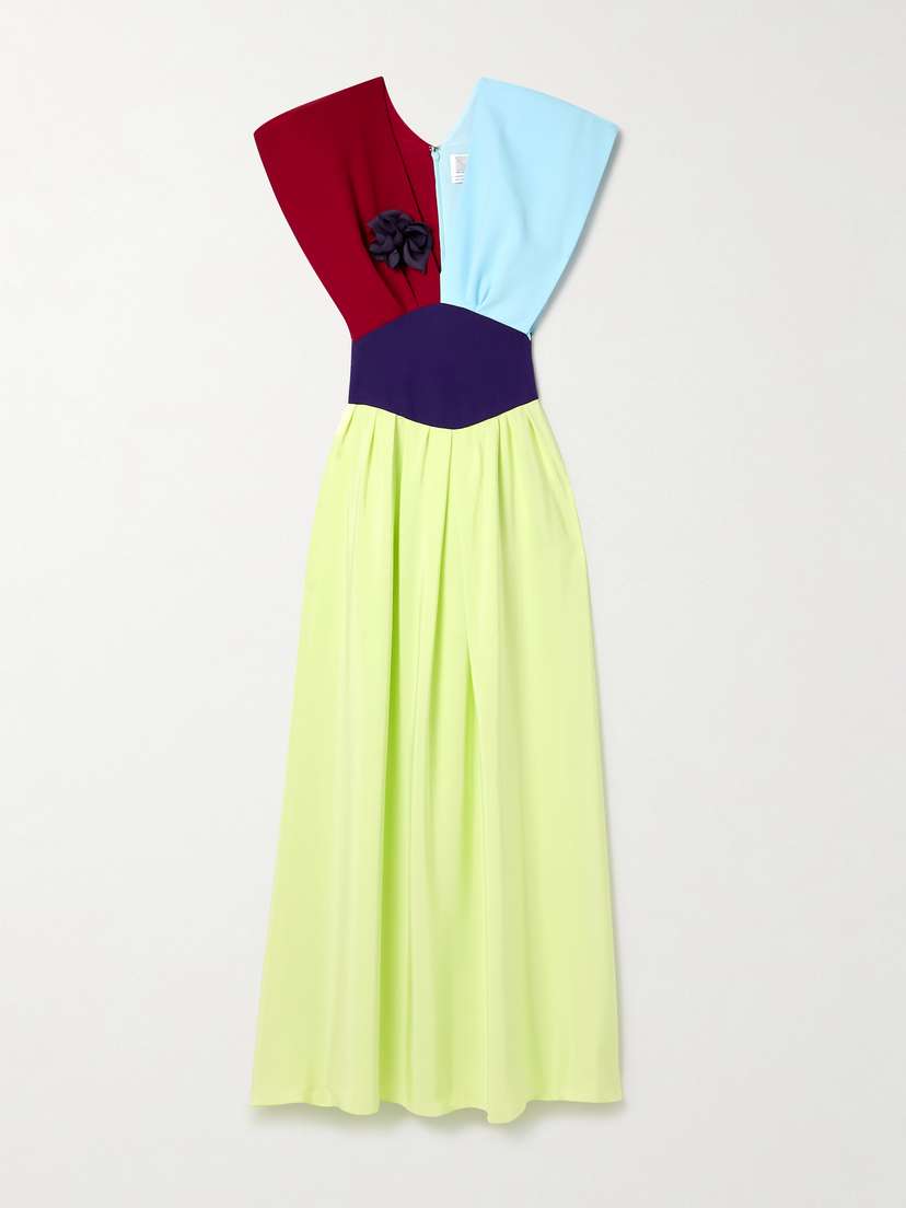 Rosie Assoulin In Full Bloom Embellished Color-block Silk Crepe De Chine Maxi Dress
