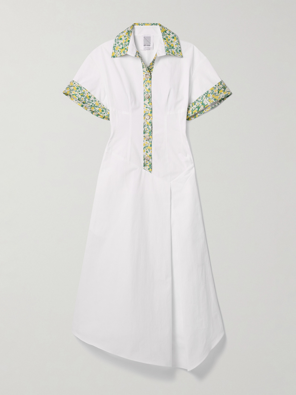 Rosie Assoulin Relaxed Hippy Paneled Floral Jacquard-trimmed Cotton-poplin Midi Dress In White