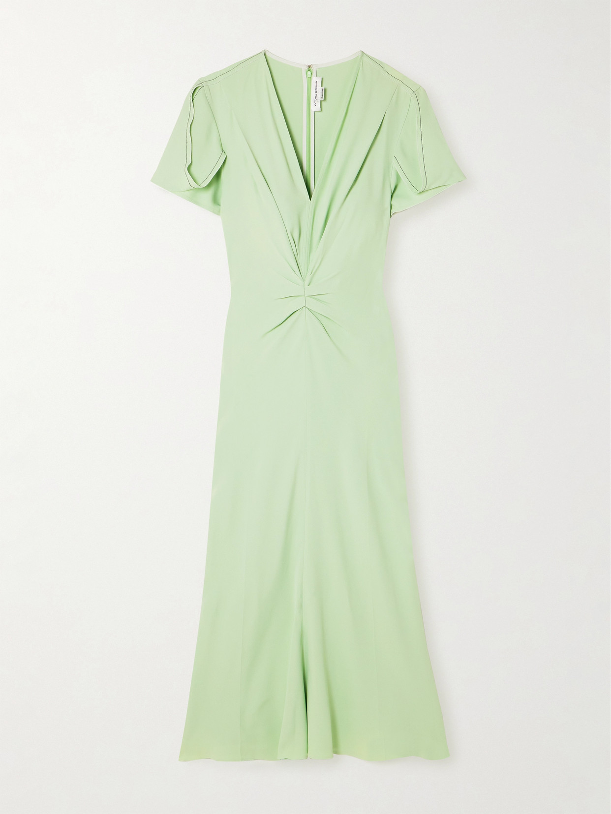 Victoria Beckham - Gathered Draped Topstitched Crepe Midi Dress - Green