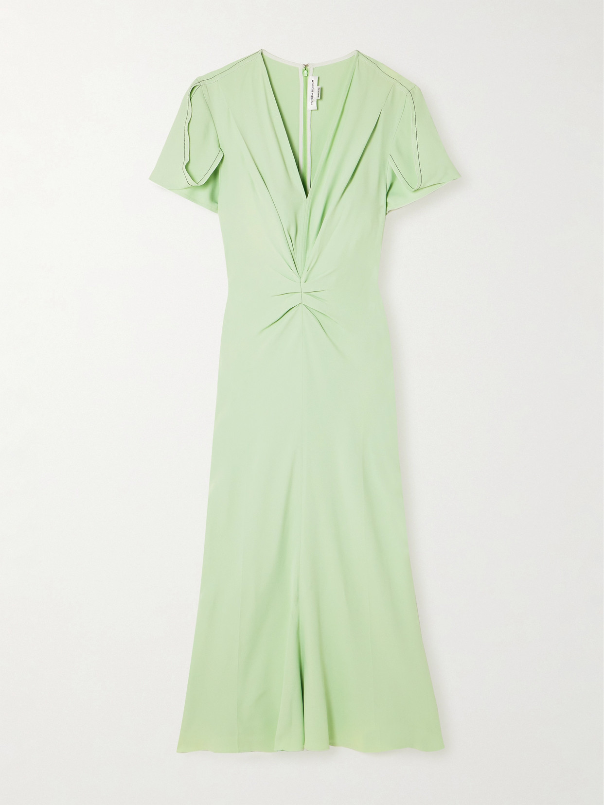 Victoria Beckham Gathered Draped Topstitched Crepe Midi Dress In Green