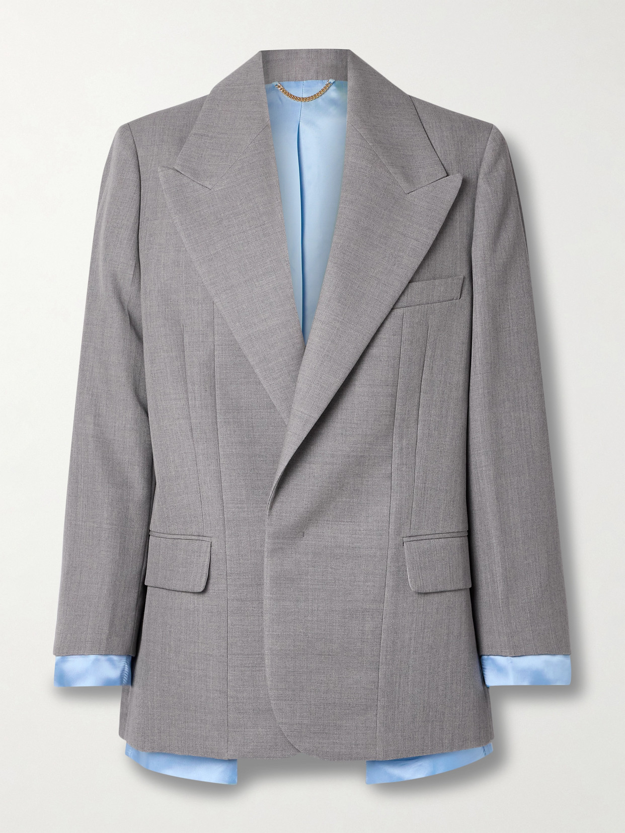 Victoria Beckham Satin-trimmed Grain De Poudre Wool Blazer In Grey