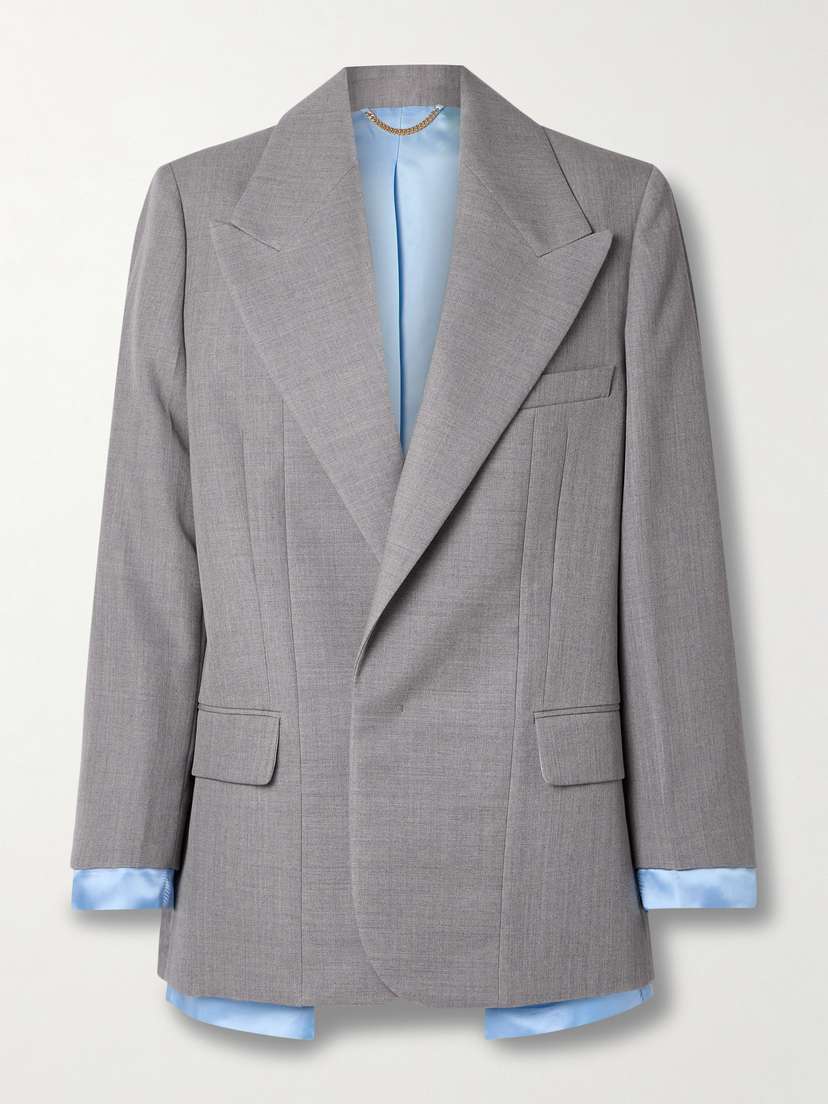 Victoria Beckham Satin-trimmed Grain De Poudre Wool Blazer