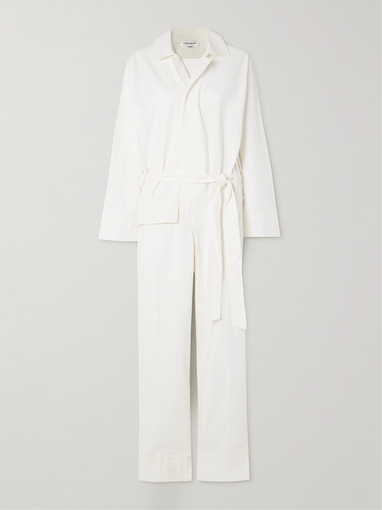 Victoria Beckham Belted Cotton-twill Jumpsuit In White