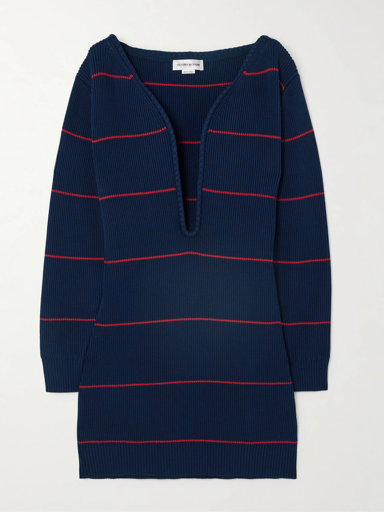 Victoria Beckham - Striped Ribbed Cotton-blend Mini Dress - Blue