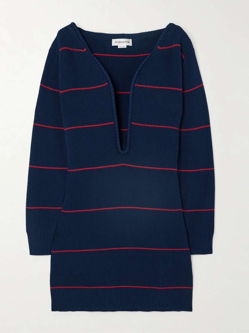 Victoria Beckham Striped Ribbed Cotton-blend Mini Dress