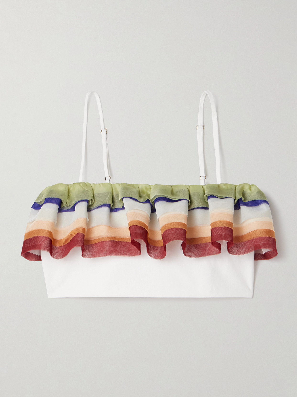 ROSIE ASSOULIN - Cropped Ruffled Silk-organza And Cotton-poplin Tank - Multi