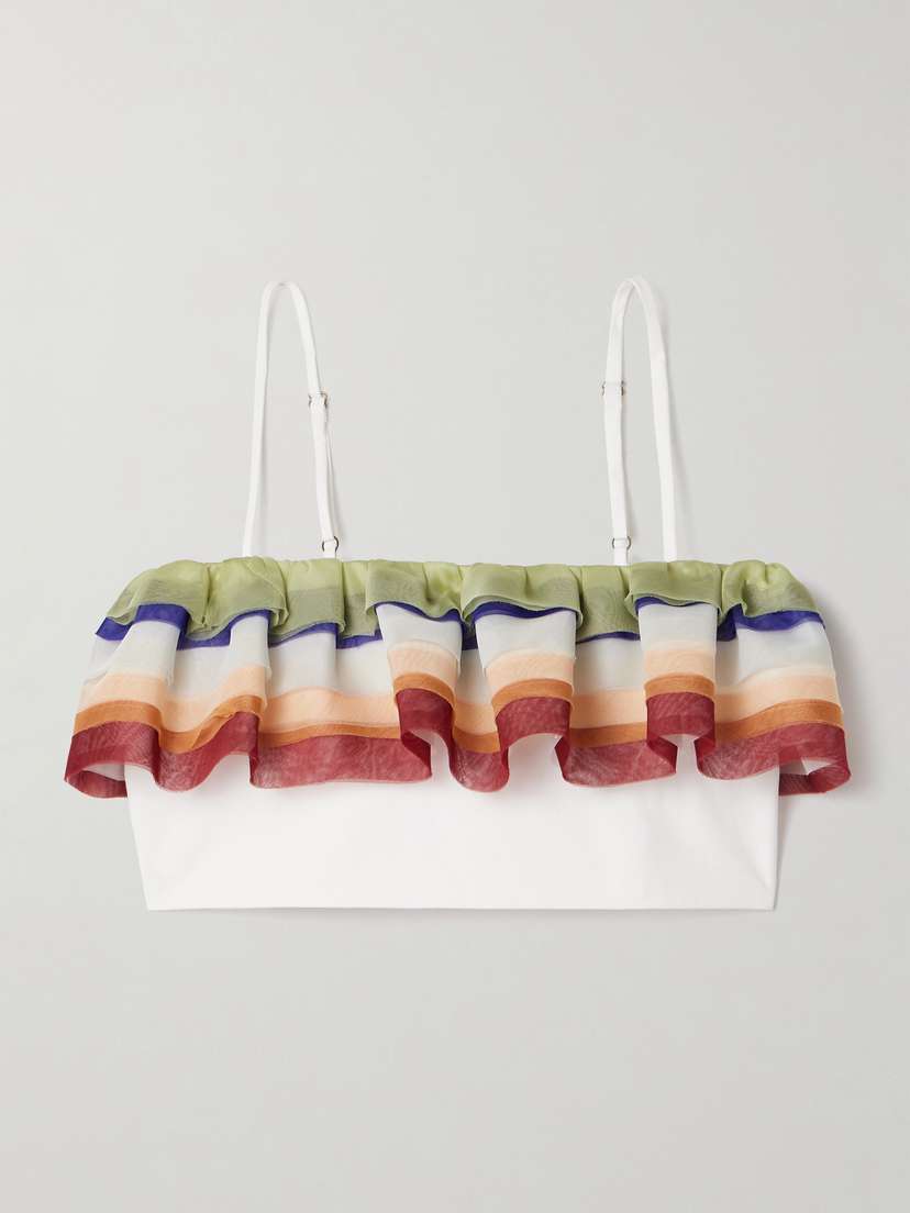 Rosie Assoulin Cropped Ruffled Silk-organza And Cotton-poplin Tank