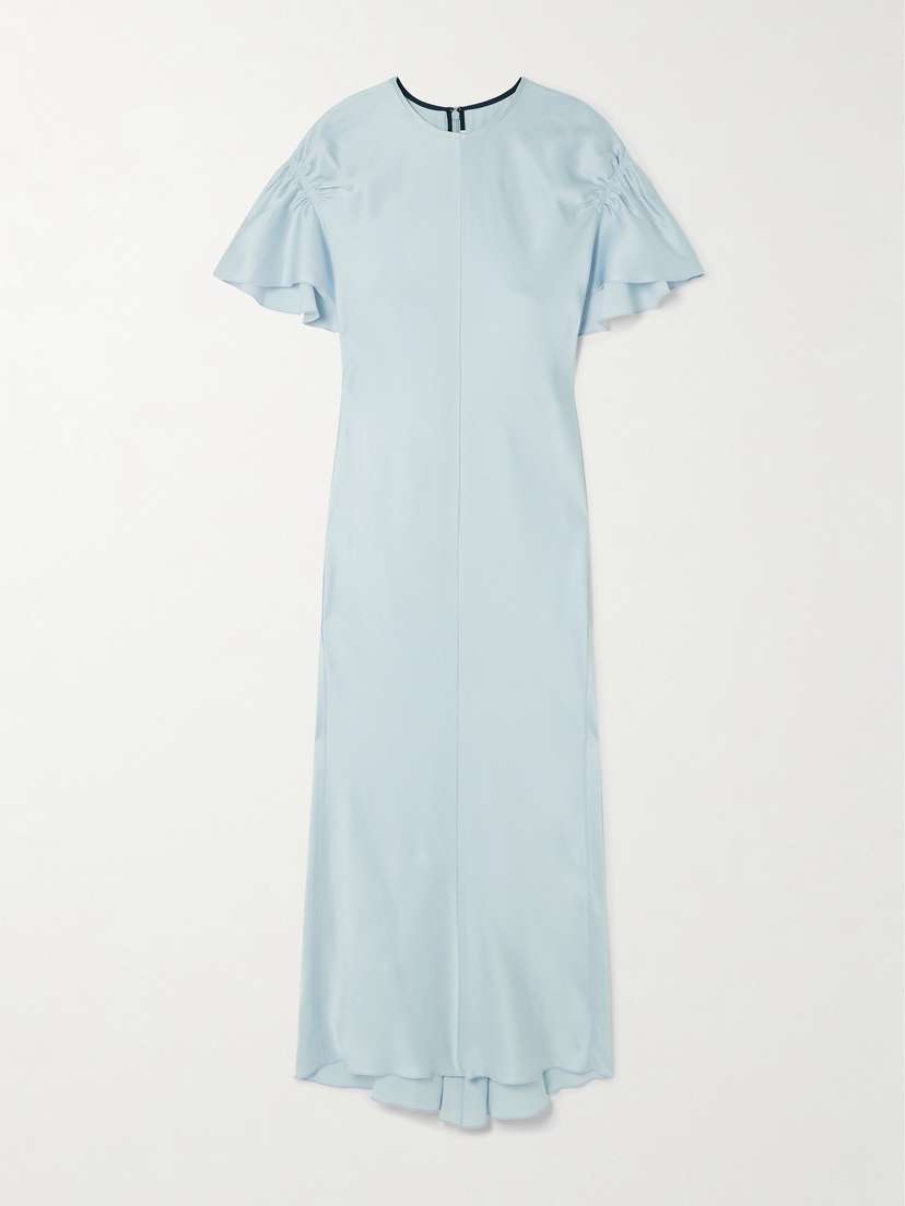 Victoria Beckham Gathered Satin Midi Dress