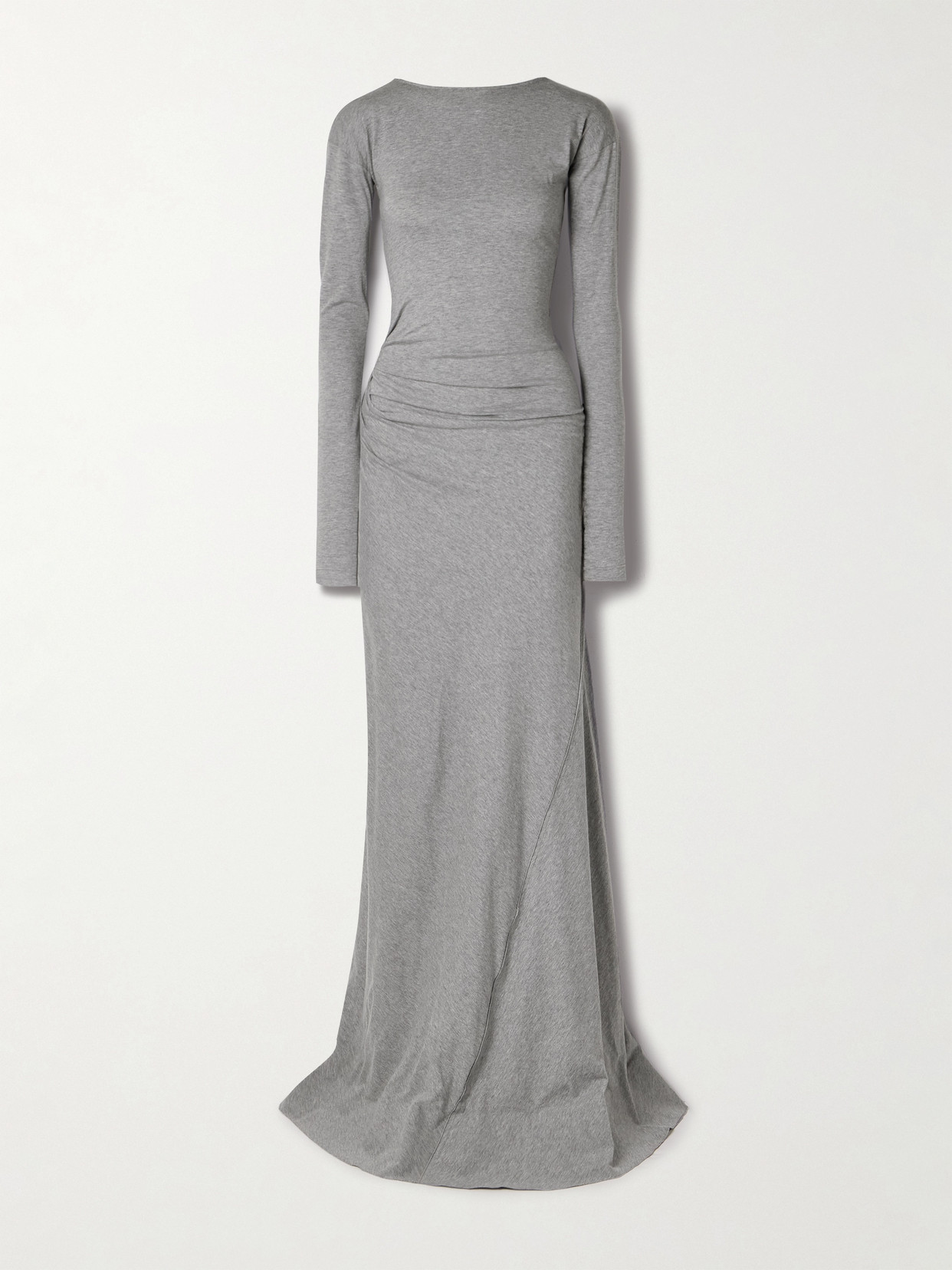 Victoria Beckham Ruched Cotton-jersey Maxi Dress In Gray