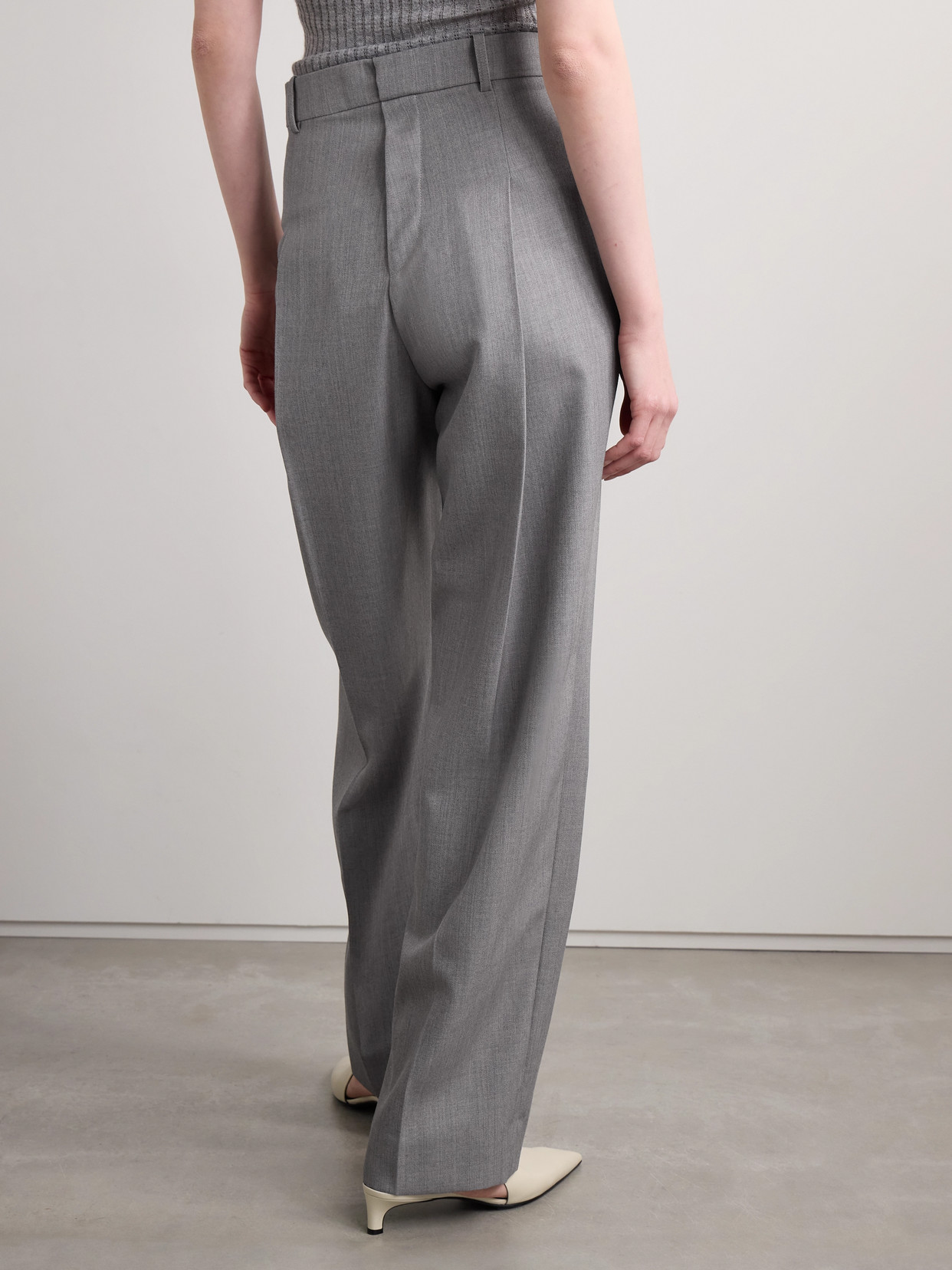 Victoria Beckham Checked Wool Wide-leg Pants In Gray