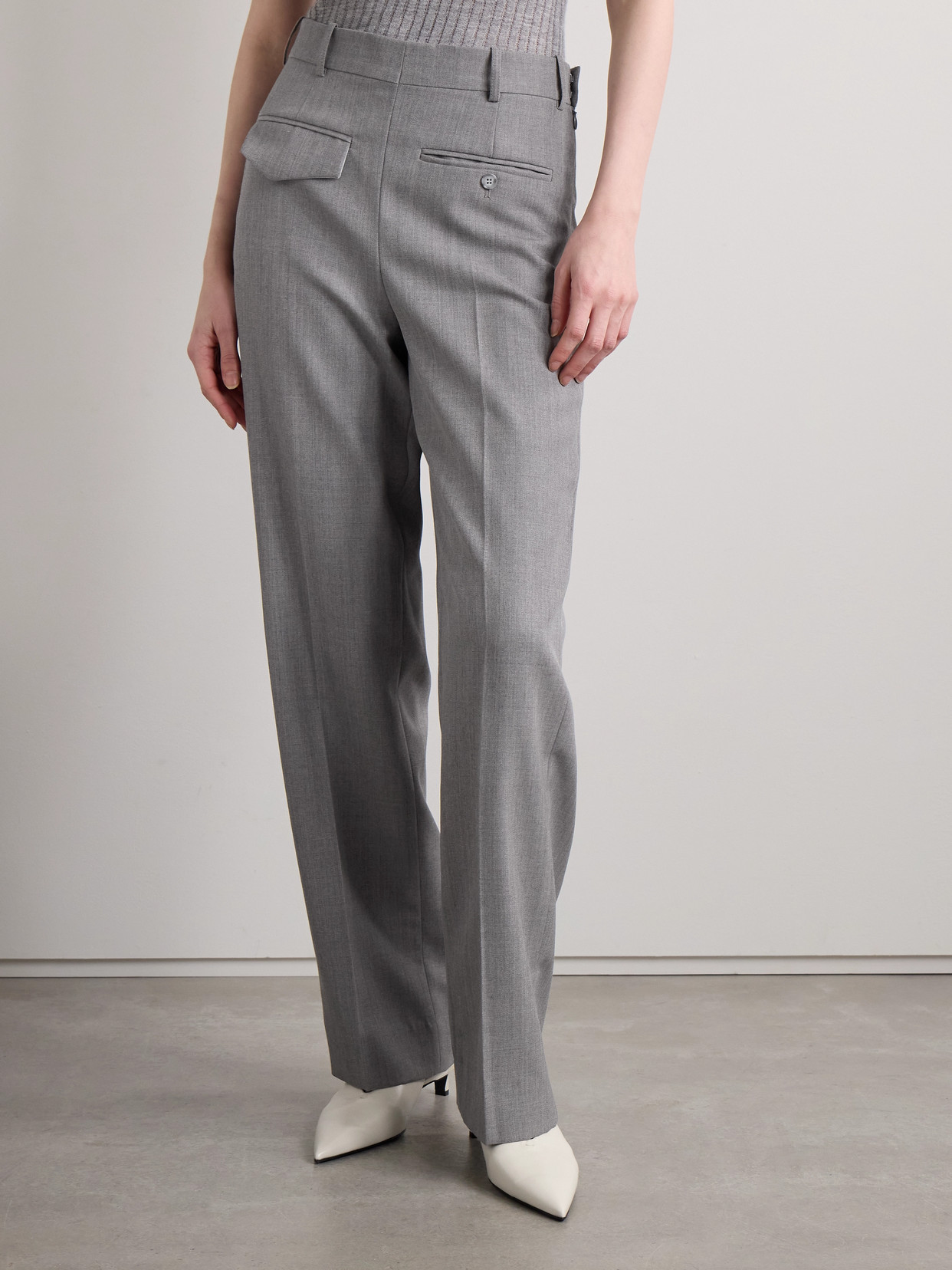 Victoria Beckham Checked Wool Wide-leg Pants In Gray