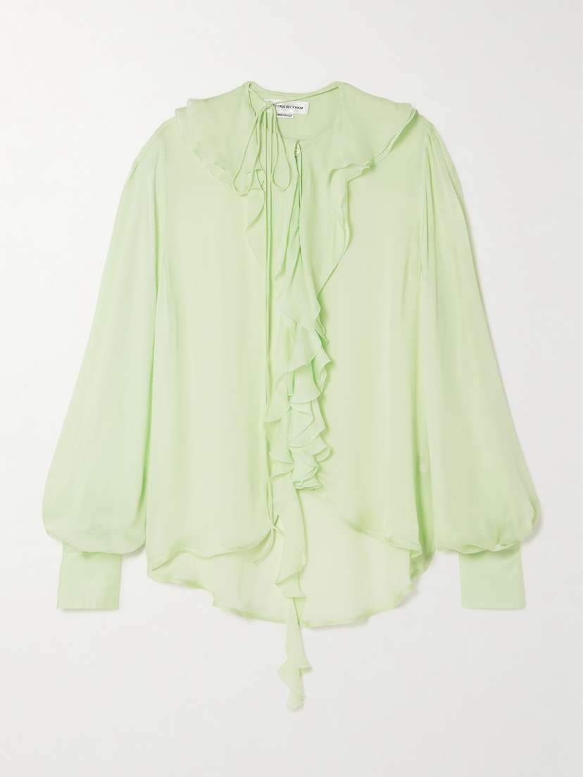 Victoria Beckham Romantic Tie-detailed Ruffled Crepe De Chine Blouse