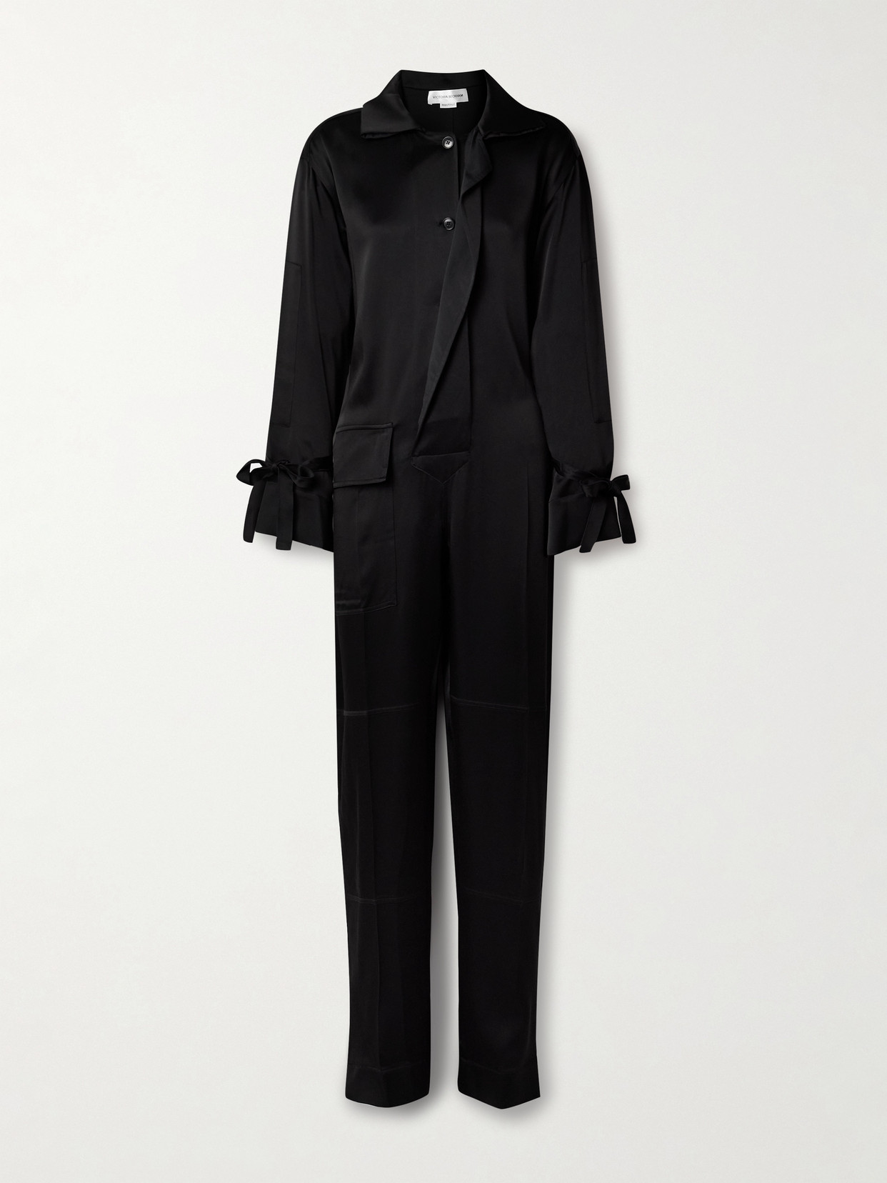 Victoria Beckham Belted Satin Jumpsuit In Black