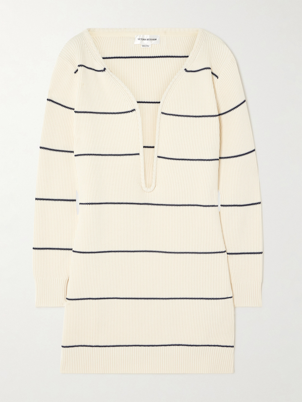 Victoria Beckham - Striped Ribbed Cotton-blend Mini Dress - White