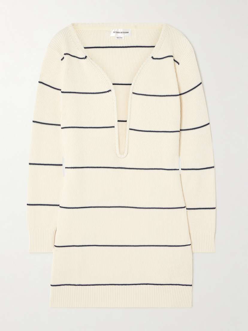 Victoria Beckham Striped Ribbed Cotton-blend Mini Dress