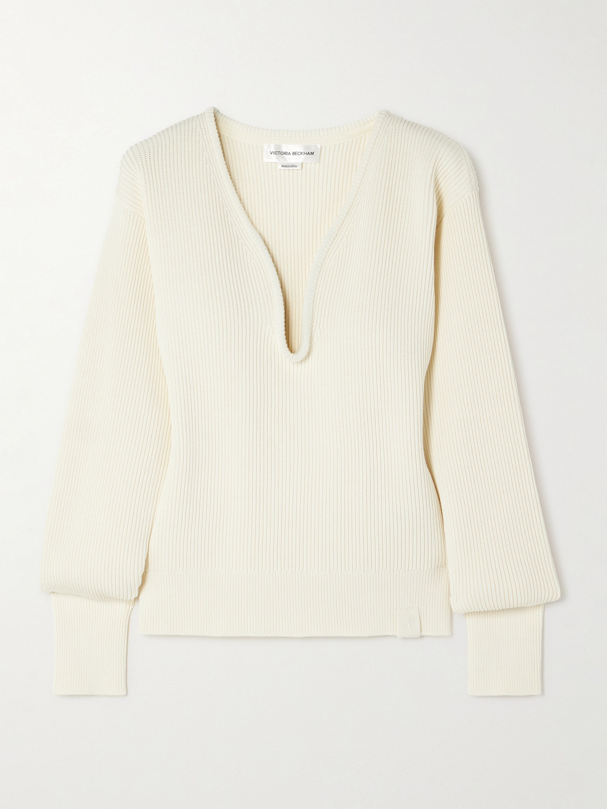 Victoria Beckham Ribbed Cotton-blend Sweater In White