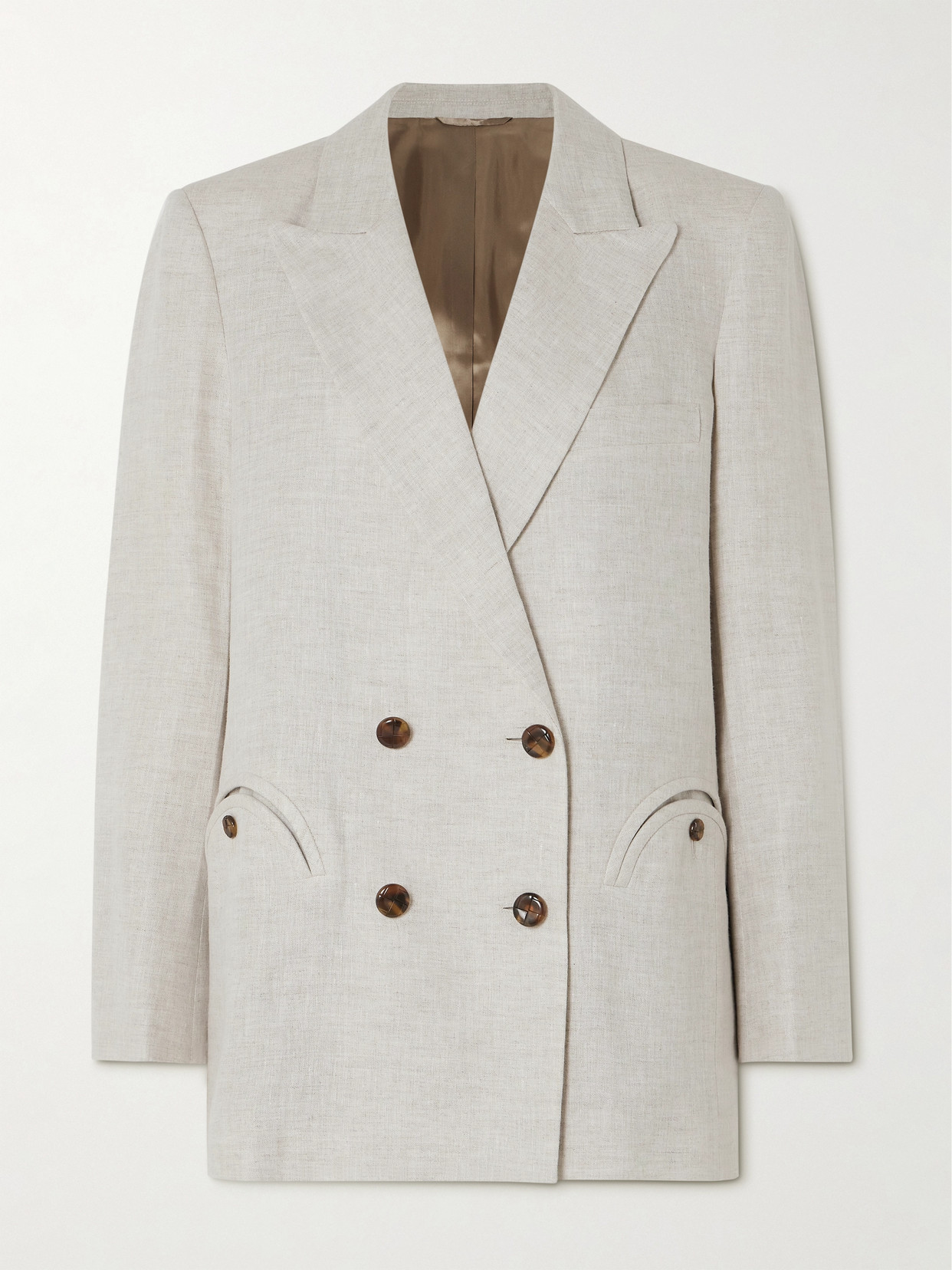 Shop Blazé Milano Double-breasted Linen Blazer In White