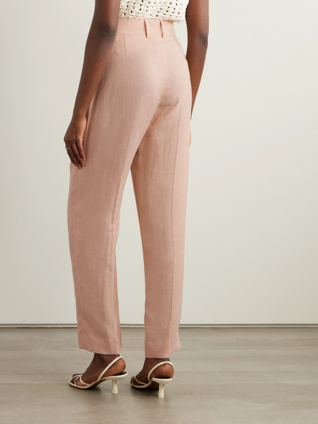 Shop Blazé Milano Fox Pleated Linen-twill Straight-leg Pants In Pink